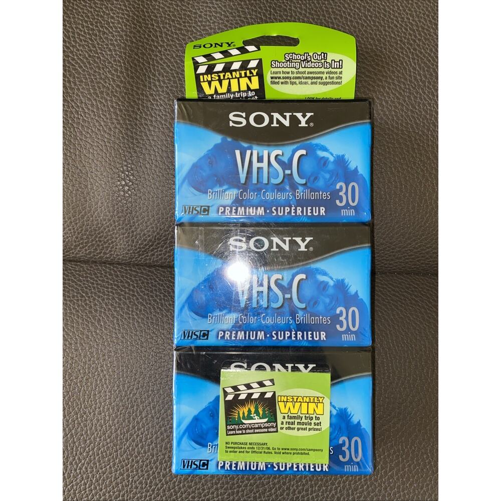 VHS-C Sony Premium Grade Camcorder Video Cassette Tapes 3 Pack SP 30 Minutes NEW